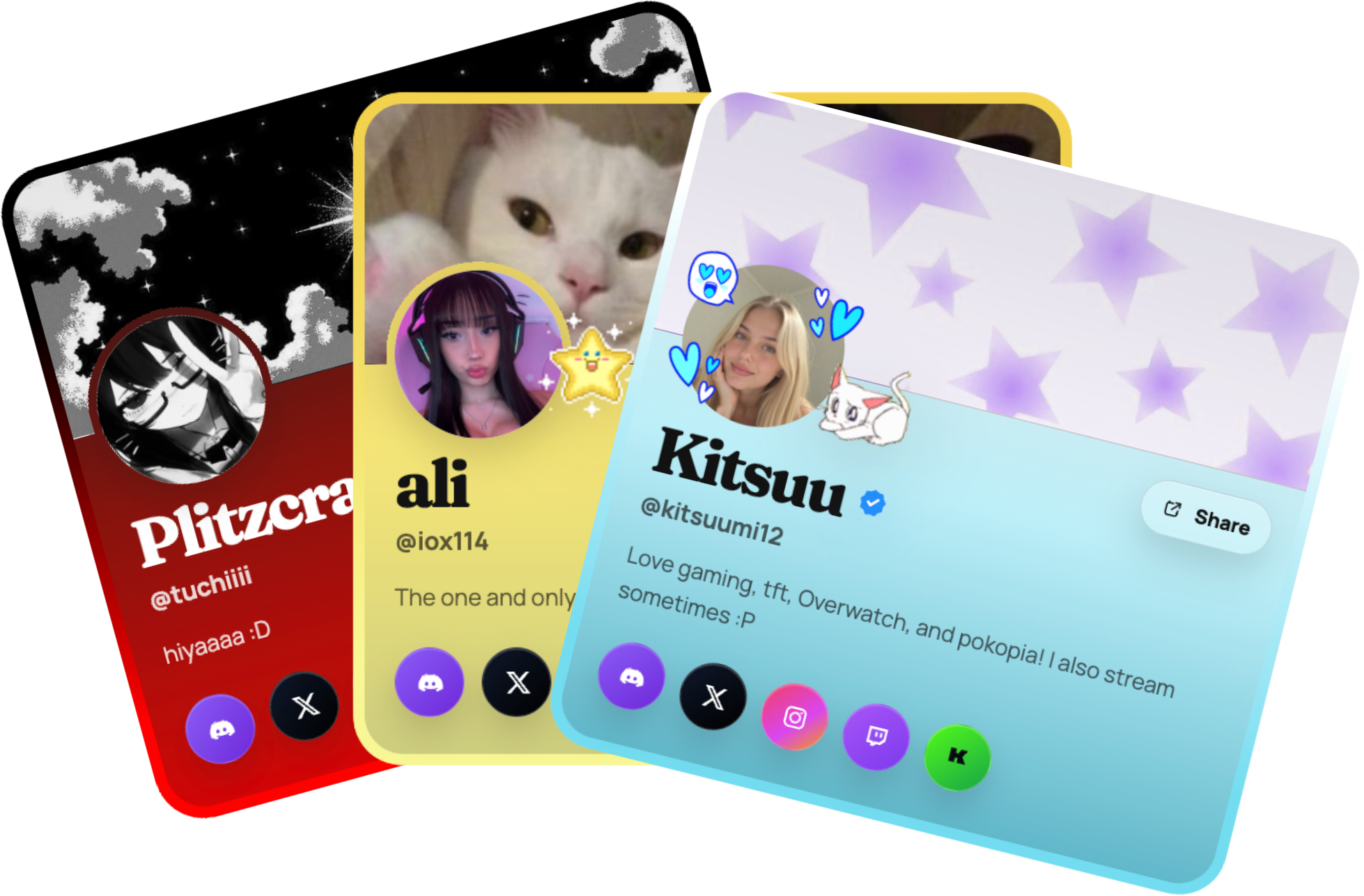 Stacked example creator profile cards